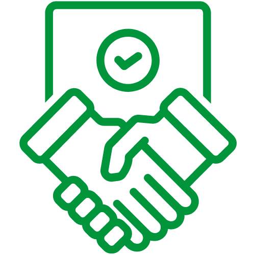 Settlement and escrow represented by an icon of two people shaking hands.
