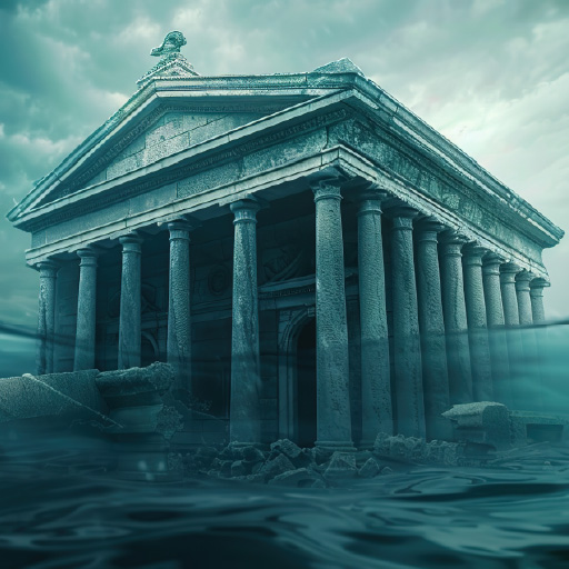 A bank building underwater signifying the failure of Republic First Bank.