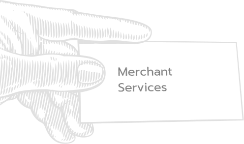 hand holding card that says 'merchant services'