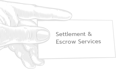 hand holding card that says 'settlement & escrow services'